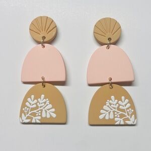 1pair Leaf Design Dangle Earrings, Light Orange and Pink, Nature Inspired